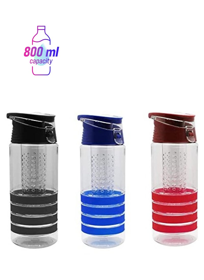 PRINTSHOP4ME Fruit Infuser 800 ml Water Bottle  For Sports, Exercise, Gym Outdoor  Mixed (Pack of 3)  - Image 1