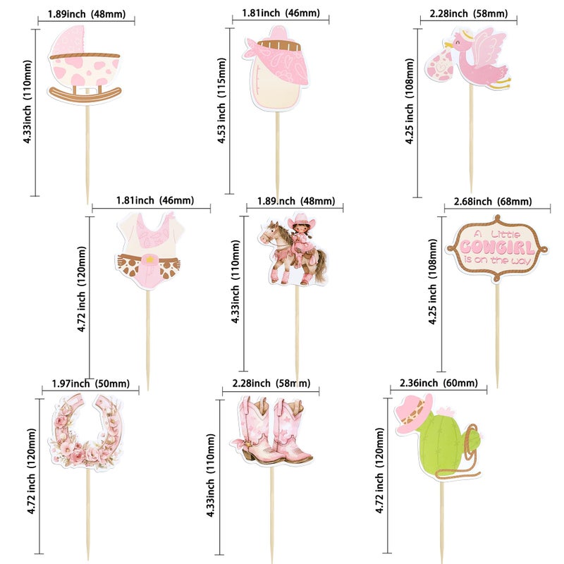 Ephlyn 36Pcs A little Cowgirl is On The Way Cupcake Toppers Cowgirl Riding HorseShoe Cowgirl Hats Western Theme Happy Birthday Baby Shower Party Cake Decorations Supplies Pink - Image 2