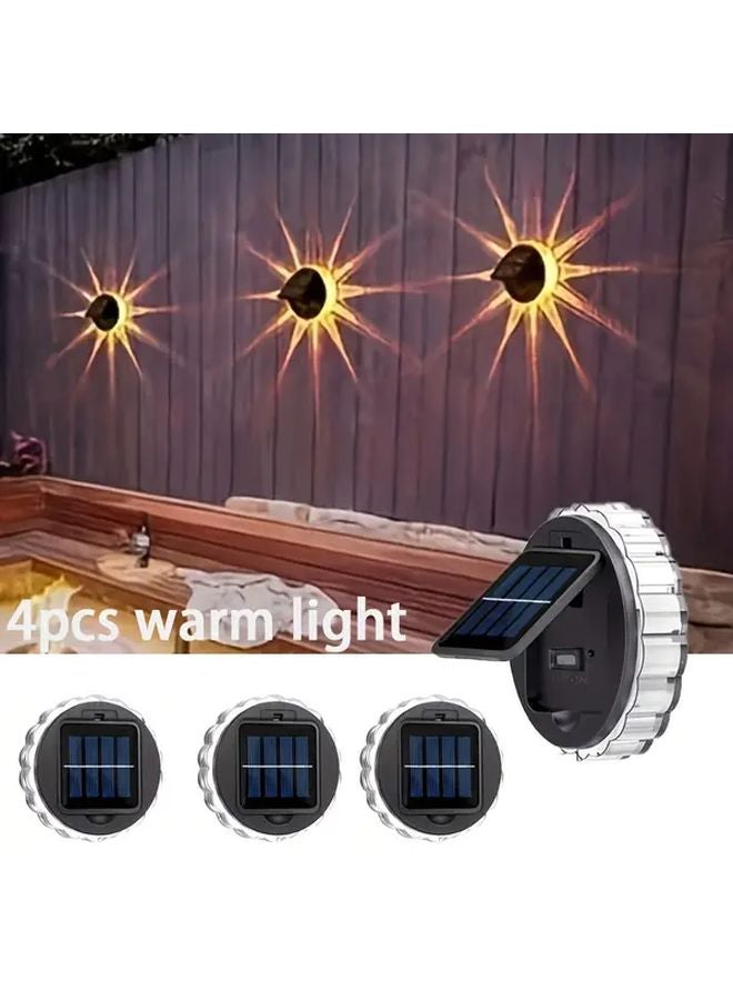 4 قطع ضوء جدار LED بالطاقة الشمسية ضوء دافئ لحديقة الفناء ممر الديكور الخارجي - Image 1