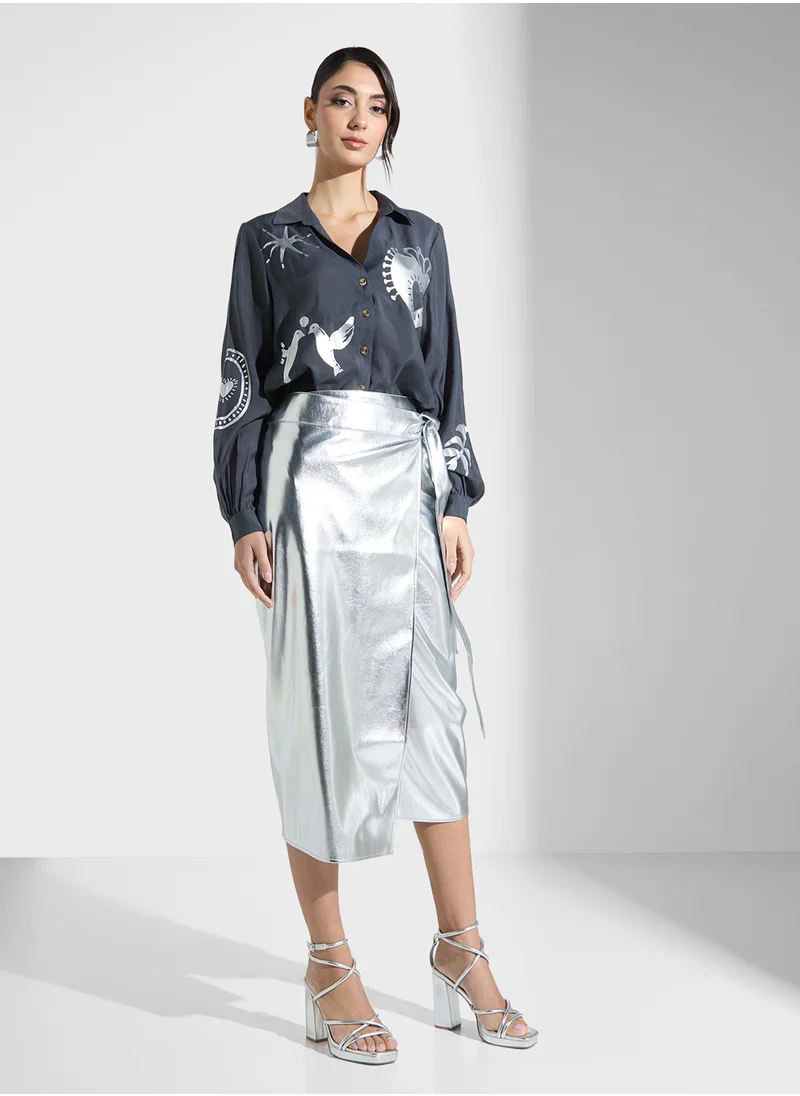 Never fully Dressed Tie Detail High Waist Skirt