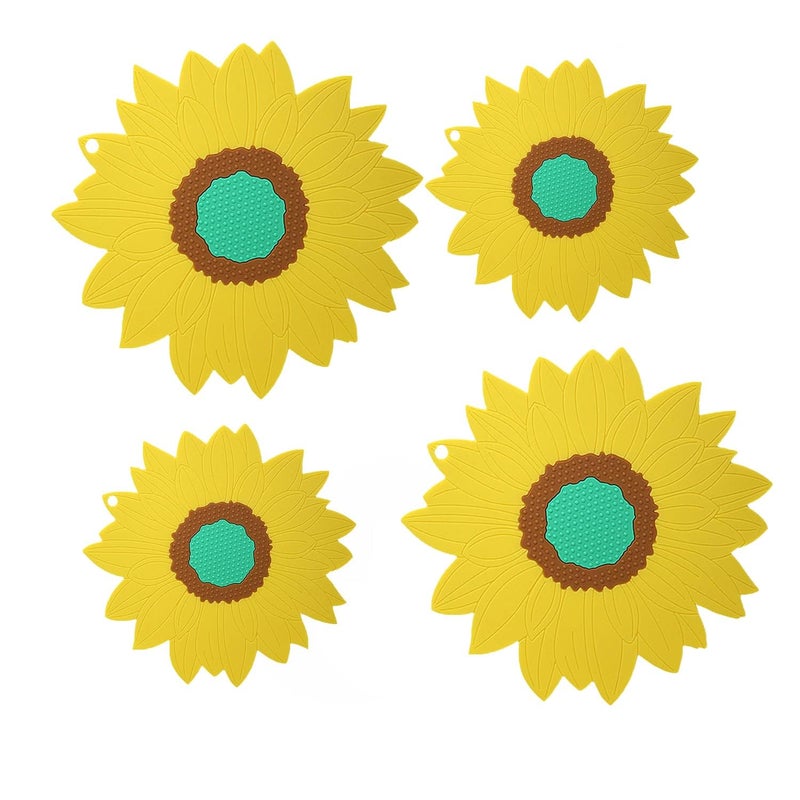 BENCI AntiHot Silicone Trivet Mat 75 55 Inch Daisy Flower Shape Heat Resistant Anti Slip Place Mat for Hot Pots Pans Holder Kitchen Insulation Coaster Hot Pad for Dishes Yellow Set of 4 - Image 1