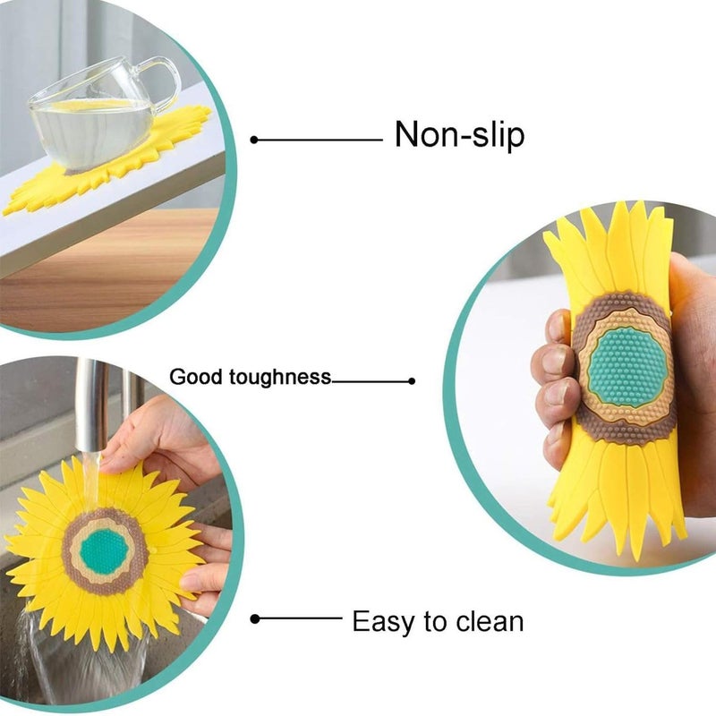 BENCI AntiHot Silicone Trivet Mat 75 55 Inch Daisy Flower Shape Heat Resistant Anti Slip Place Mat for Hot Pots Pans Holder Kitchen Insulation Coaster Hot Pad for Dishes Yellow Set of 4 - Image 5