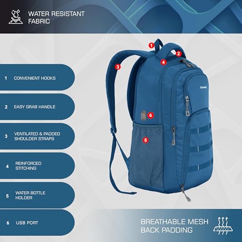 TRAWOC 35L Laptop Backpack TPB05 | Office & Travel Bag with 16-Inch Padded Laptop Compartment, USB Charging Port - 3-Year Warranty, Englishblue - Image 4