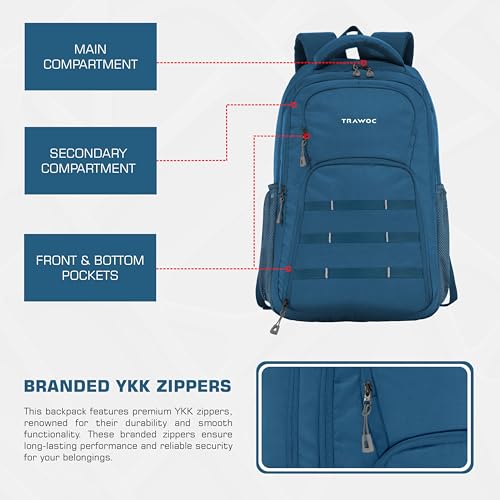 TRAWOC 35L Laptop Backpack TPB05 | Office & Travel Bag with 16-Inch Padded Laptop Compartment, USB Charging Port - 3-Year Warranty, Englishblue - Image 2