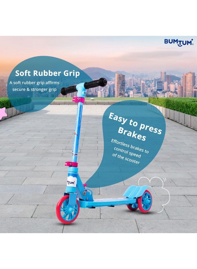 BUMTUM Smart 5inch 3 Wheels Kick Scooter for Kids | 3 Adjustable Height Scooter, Foldable & Attractive PVC Wheels with Rare Brakes Age 5 Years (SkyBlue & Pink) - Image 4