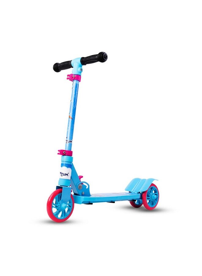 BUMTUM Smart 5inch 3 Wheels Kick Scooter for Kids | 3 Adjustable Height Scooter, Foldable & Attractive PVC Wheels with Rare Brakes Age 5 Years (SkyBlue & Pink) - Image 1