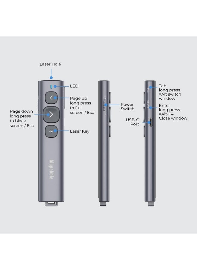 blupebble Wand Wireless Presentation Remote | Dual USB-A & USB-C Receiver | Laser Pointer, Slide Control, Plug & Play for Windows/Mac/Android  - Image 4