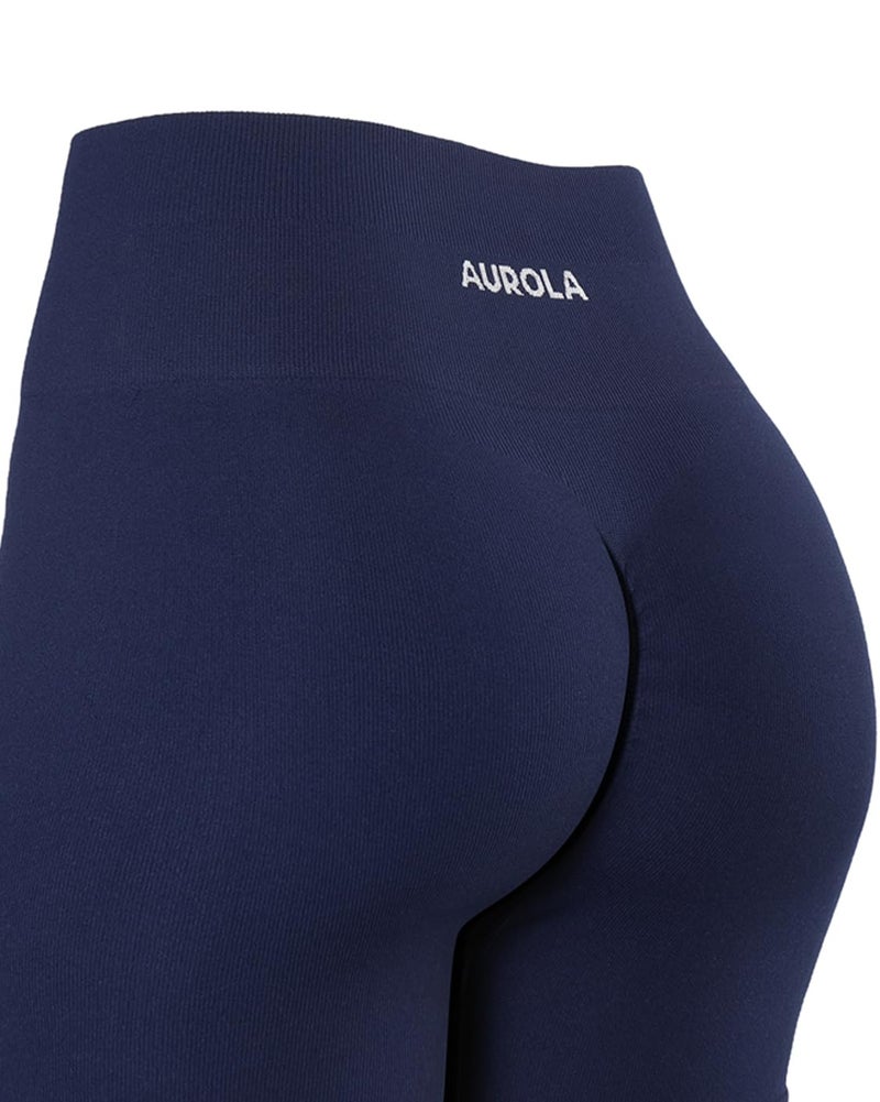 AUROLA Power Workout Leggings for Women Tummy Control Squat Proof Ribbed Thick Seamless Scrunch Active Pants,Naval Academy,M - Image 2