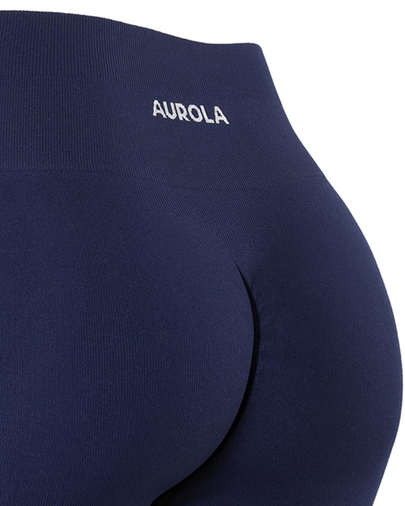 AUROLA Power Workout Leggings for Women Tummy Control Squat Proof Ribbed Thick Seamless Scrunch Active Pants,Naval Academy,M - Image 3