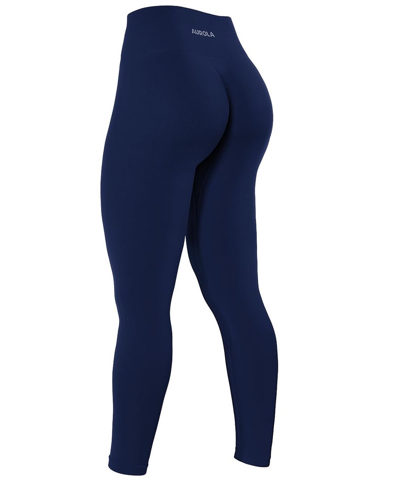 AUROLA Power Workout Leggings for Women Tummy Control Squat Proof Ribbed Thick Seamless Scrunch Active Pants,Naval Academy,M - Image 1