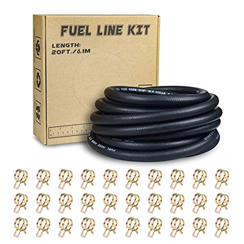 KeeYees 5/16" ID 20-Foot Fuel Line Hose with 30 Pcs Hose Clamps for Motorcycles, Cars, Lawn Mowers, Marine Boat Outboard - Image 1