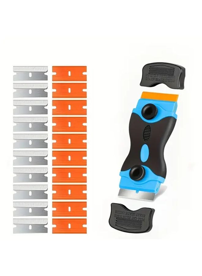 Scraper Set 1 Handle 20 Blades Plastic Metal Car Decals Glass Glue Kitchen Grease Paint Removal - Image 1
