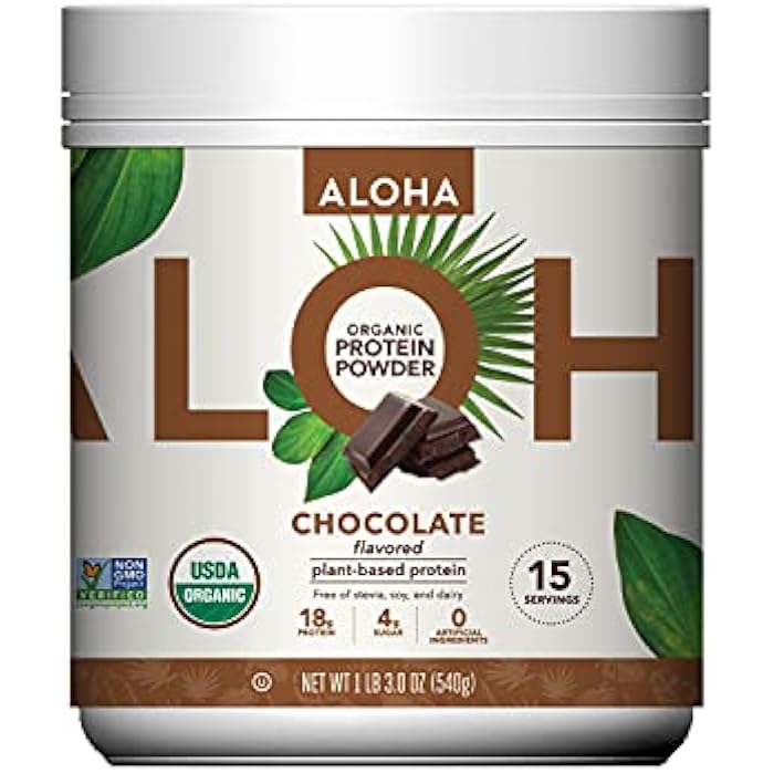 ALOHA Organic Plant Based Protein Powder, Stevia Free, Chocolate, 19.6 oz, 15 Servings - Image 1