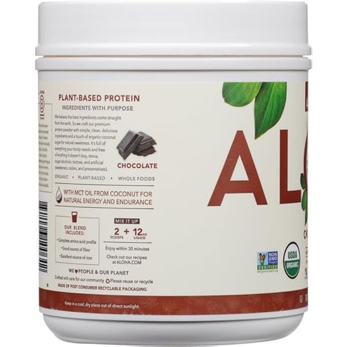 ALOHA Organic Plant Based Protein Powder, Stevia Free, Chocolate, 19.6 oz, 15 Servings - Image 4