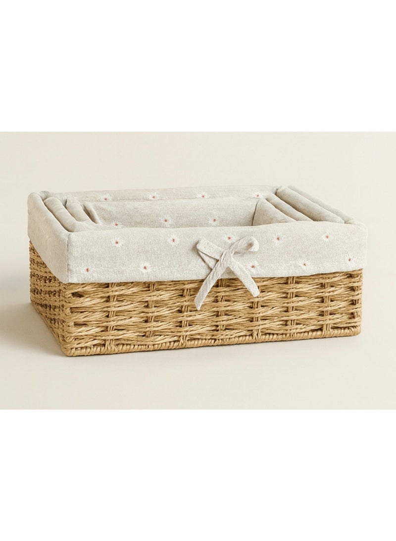 طقم سلال من القش المنسوج من3 قطع مع بطانة من القماش - تصميم ريفي أنيق - Image 2