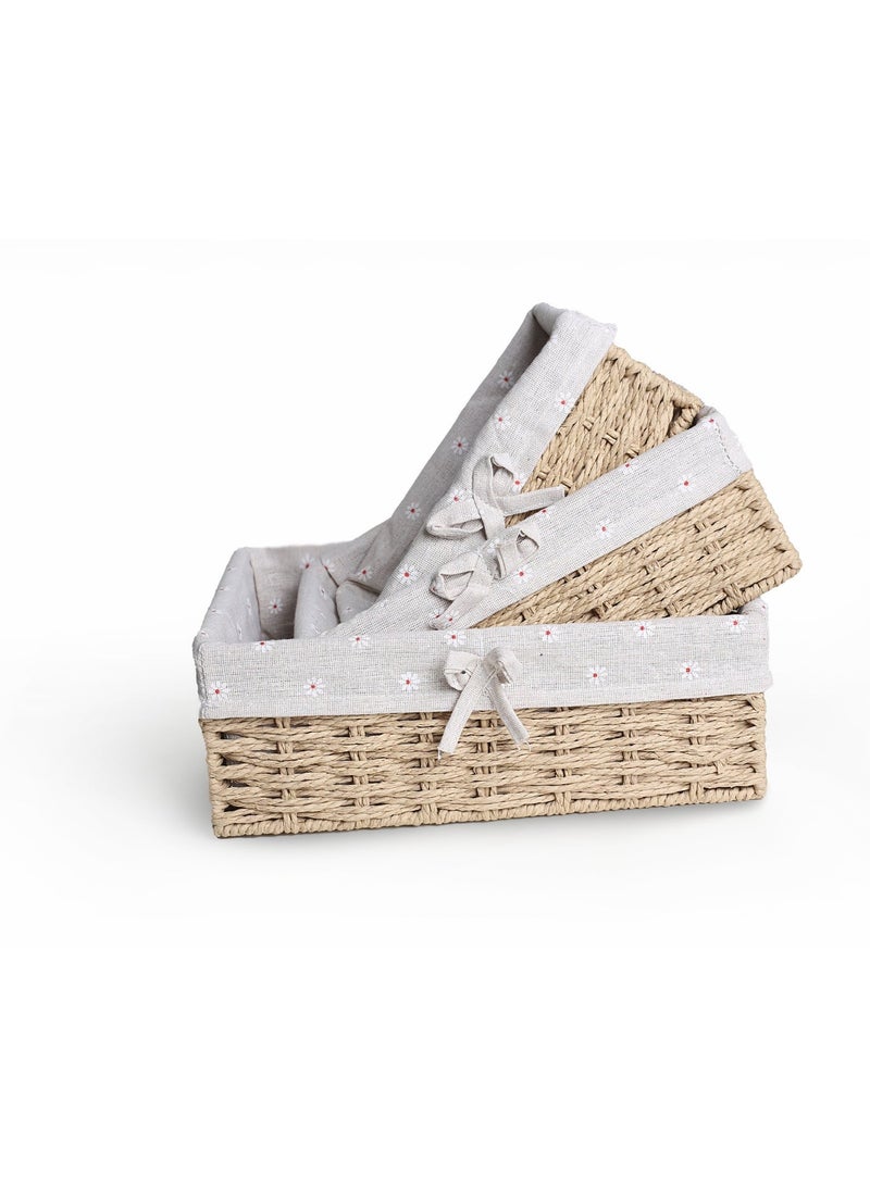 طقم سلال من القش المنسوج من3 قطع مع بطانة من القماش - تصميم ريفي أنيق - Image 4