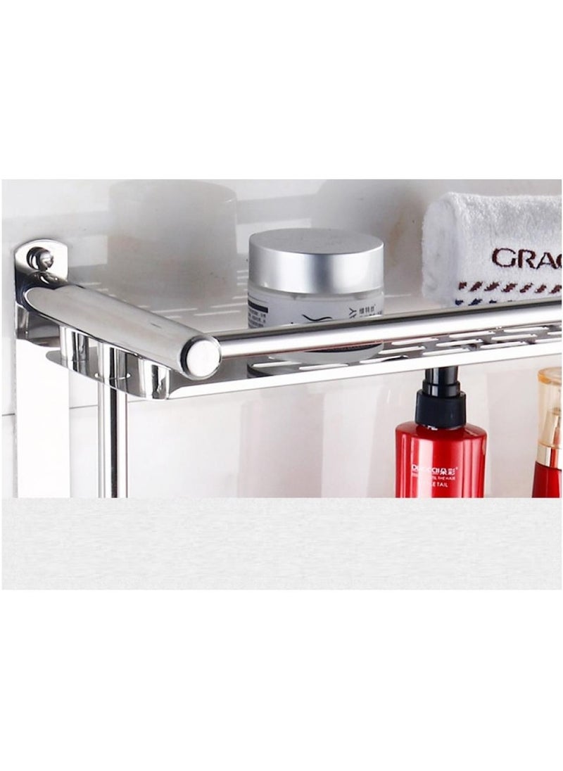 AIWANTO Washroom Rack Towel Hanger Wall Hanging Space Saving Bathroom Drill Installation Stainless Steel Towel Rack Shelf Wall Mount Shelf With Hooks Black  - Image 5