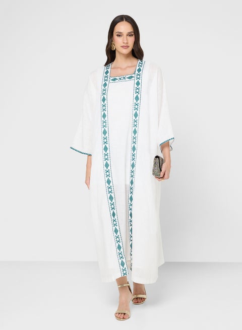 عباءة بحافة مطبوعة