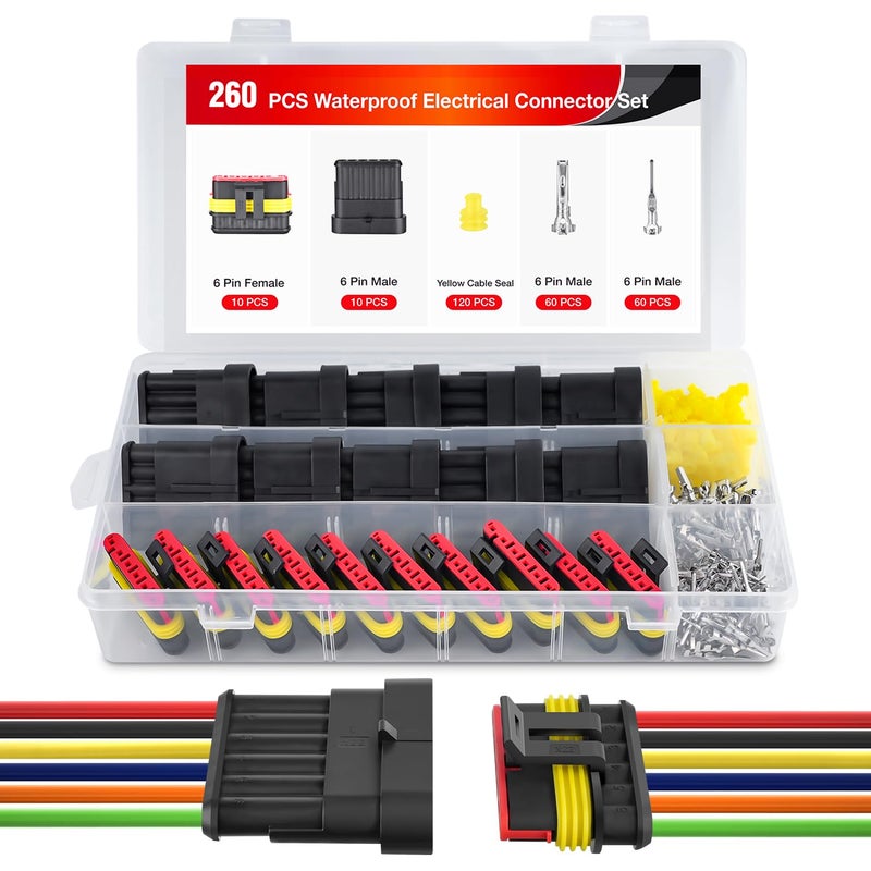 Nilight 260PCS 6 Pin Electrical Connector Plug Male Female Terminal Wire Waterproof Connectors 6 Way Automotive Connect Set for Car Truck Motorcycle Marine Boat 10 Sets - Image 2