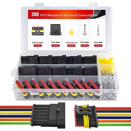 Nilight 260PCS 6 Pin Electrical Connector Plug Male Female Terminal Wire Waterproof Connectors 6 Way Automotive Connect Set for Car Truck Motorcycle Marine Boat 10 Sets - Image 1