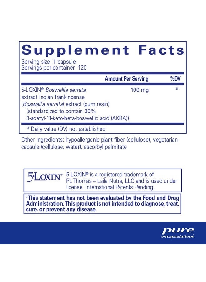 كبسولات بيور إنكابسوليشنز بوسويليا أكبا - يدعم صحة المفاصل والقولون والجهاز المناعي والجهاز الهضمي وصحة الخلايا* - مع مستخلص بوسويليا 5-لوكسين - نباتي وغير معدل وراثيًا - 120 كبسولة - Image 1