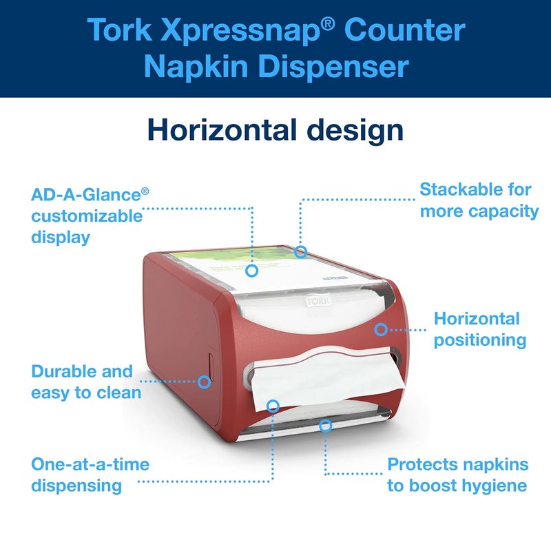 Tork Xpressnap Countertop Napkin Dispenser Red N4, Signature Range, 5.7" x 7.5" x 12.1", 6436000 - Image 2