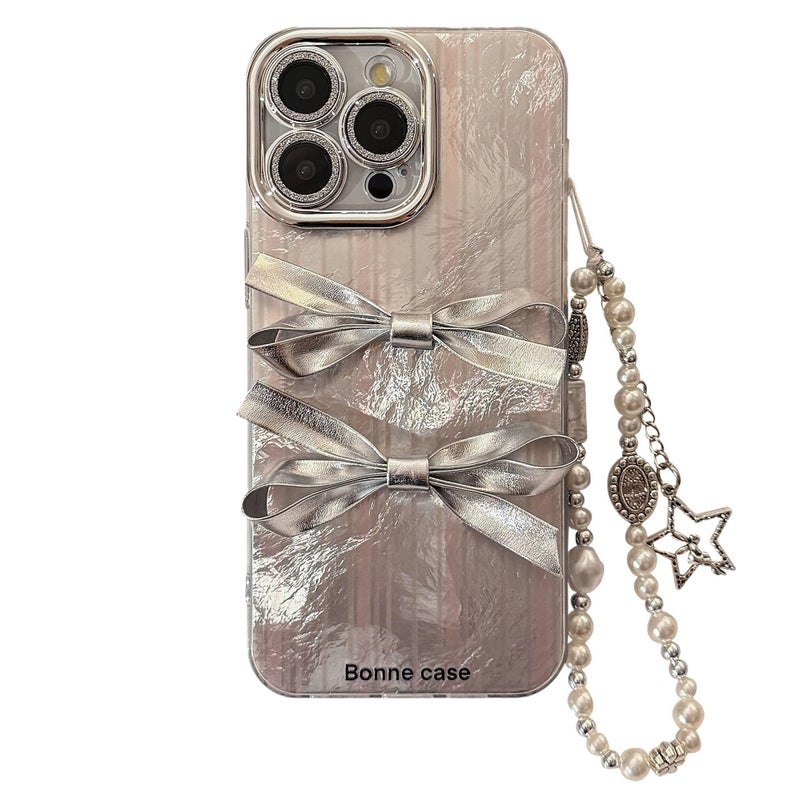 غطاء واقي، PC باللون الفضي تصميم فيونكة، مقاوم للصدمات لـ iPhone 15 / 15 Plus / 15 Pro / 15 Pro Max، Silver للهدايا للاستخدام الشخصي عملي للاستخدام المتكرر - Image 5