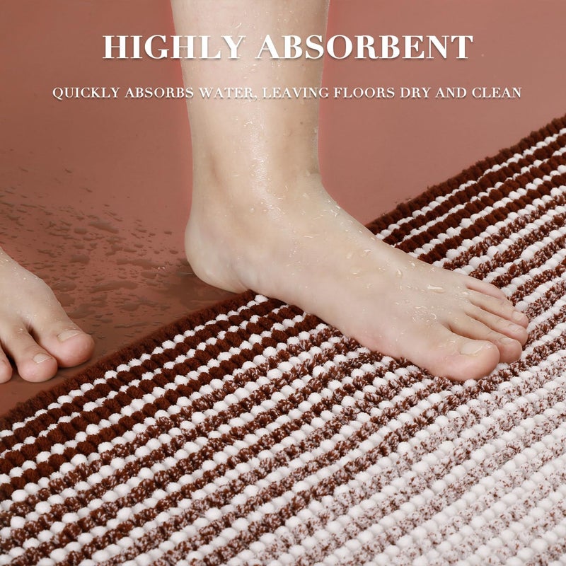 BSICPRO Bathroom Rugs and Mats Sets, 2 Piece Thick Absorbent Chenille Bath Mat Rug Set Non Slip, Soft Shaggy Bath Room Floor Mats for Bathroom, Machine Washable (Burgundy Red, 20" x 32" Plus 16" x 24") - Image 5