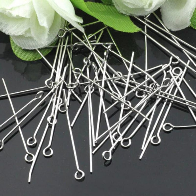Tia Crafts Eye pins for Jewellery Making/Crafts/Earrings - Pack of 300 pcs (Silver) - Image 1