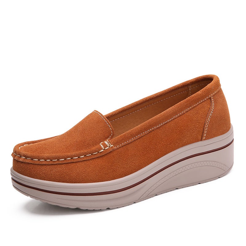 Cross-border plus size suede leather women's shoes platform shoes teenagers girls platform heightening shoes genuine leather mother shoes nurse shoes - Image 1