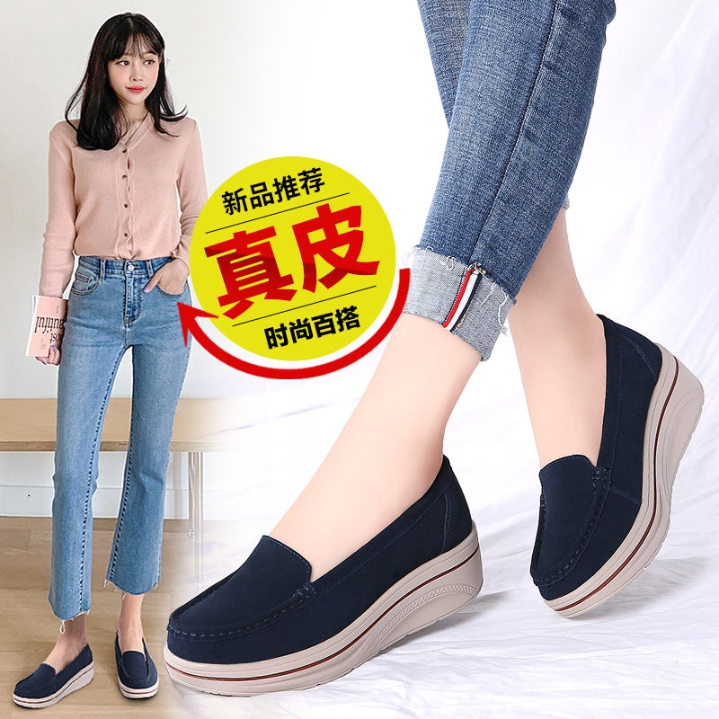 Cross-border plus size suede leather women's shoes platform shoes teenagers girls platform heightening shoes genuine leather mother shoes nurse shoes - Image 4