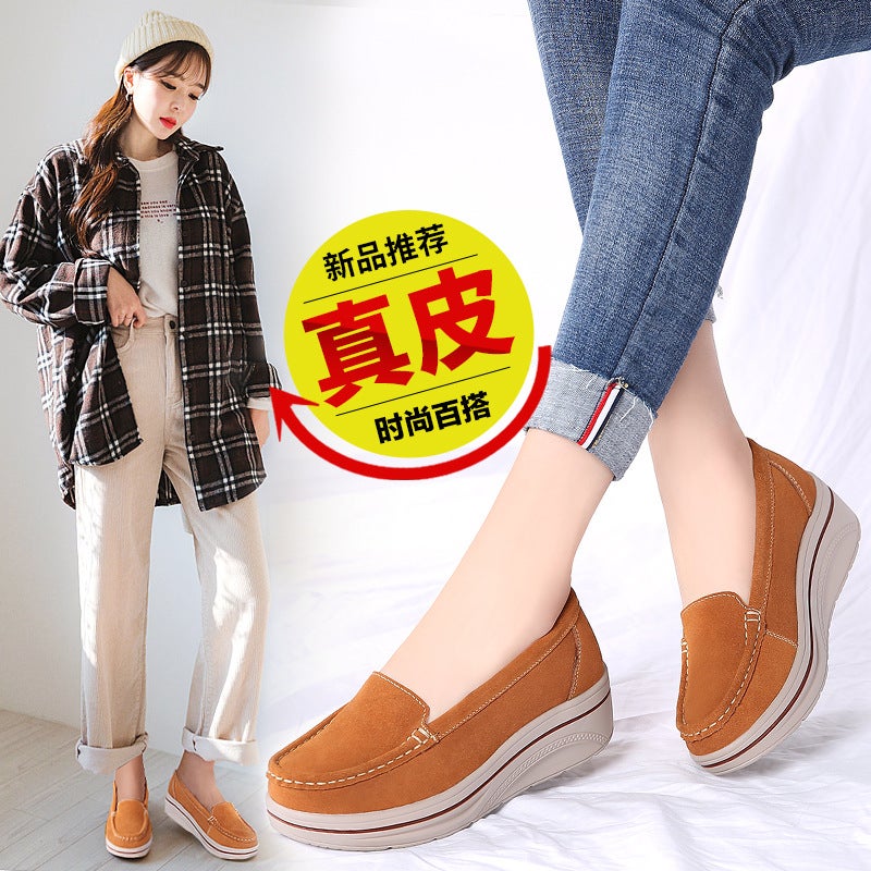 Cross-border plus size suede leather women's shoes platform shoes teenagers girls platform heightening shoes genuine leather mother shoes nurse shoes - Image 3