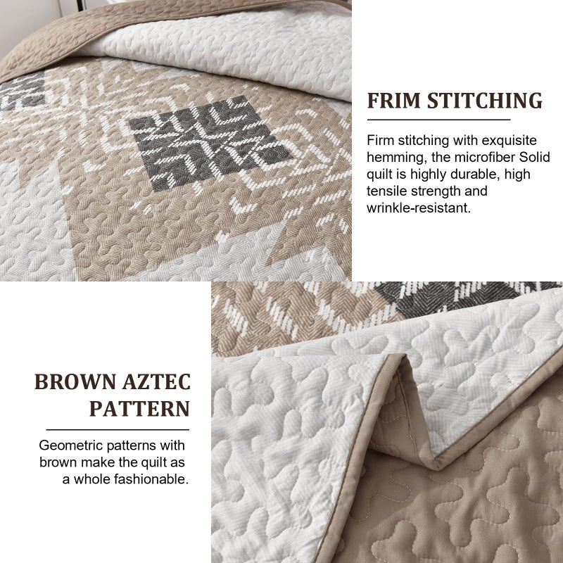 Dintszyayue Brown Boho Quilt Set King,3 Pieces Aztec Texture Quilt with 2 Pillowcases,Bohemian Geometric Bedspread Bedding Set Microfiber Quilted Coverlet Set for All Seasons King Size(90"Ã—103") - Image 4