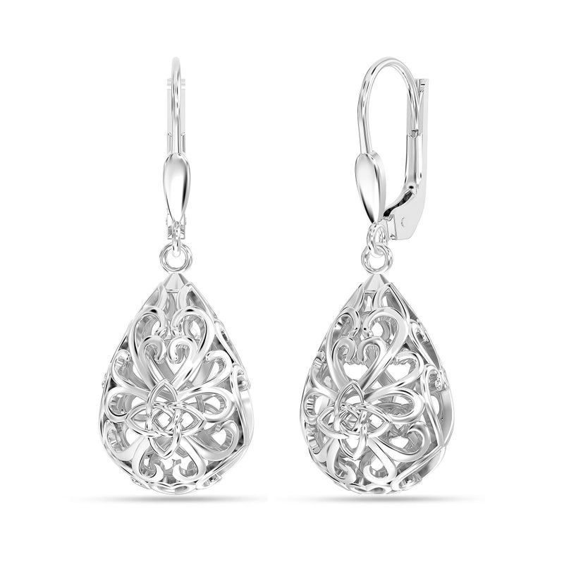 LeCalla 925 Sterling Silver Filigree Infinity Celtic Knot Leverback Earrings for Women | Tear Drop Dangler Silver Earrings | Women's Drop & Dangle Earrings 33mm - Image 1