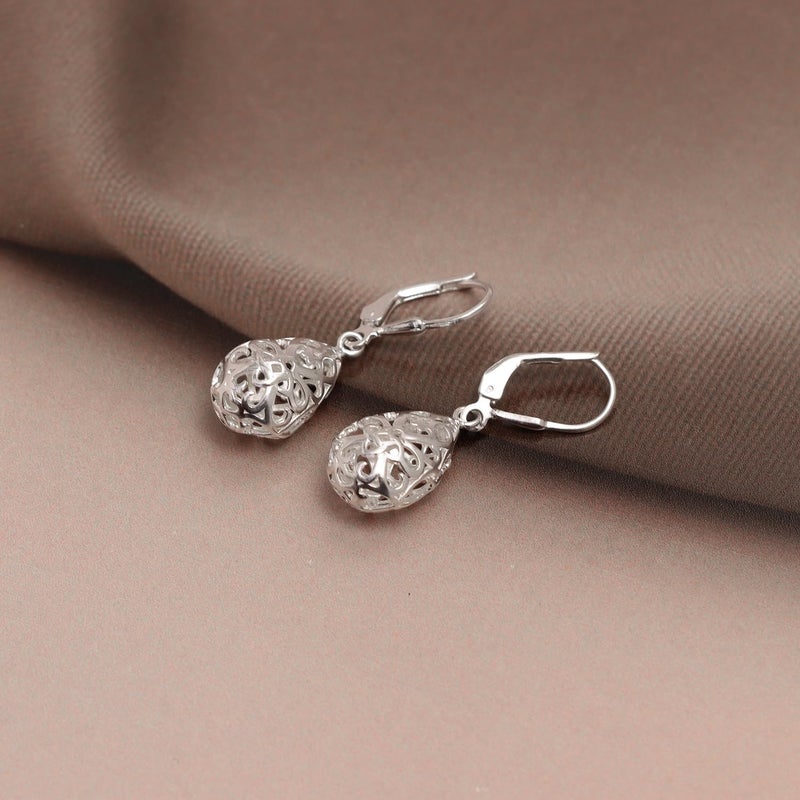 LeCalla 925 Sterling Silver Filigree Infinity Celtic Knot Leverback Earrings for Women | Tear Drop Dangler Silver Earrings | Women's Drop & Dangle Earrings 33mm - Image 3