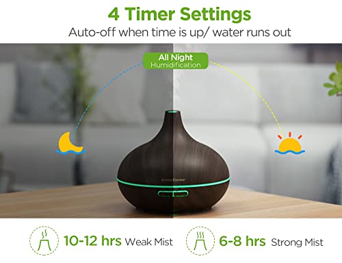 InnoGear Aromatherapy Diffuser & 10 Essential Oils Set, 400ml Diffuser Ultrasonic Diffuser Cool Mist Humidifier with 4 Timers 7 Colors Light Waterless Auto Off for Large Room Office, Dark Wood Grain - Image 4
