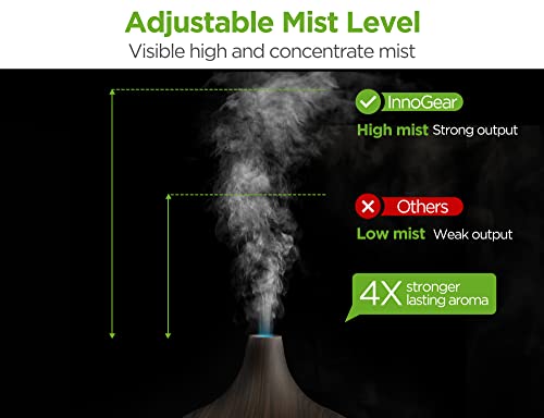 InnoGear Aromatherapy Diffuser & 10 Essential Oils Set, 400ml Diffuser Ultrasonic Diffuser Cool Mist Humidifier with 4 Timers 7 Colors Light Waterless Auto Off for Large Room Office, Dark Wood Grain - Image 2