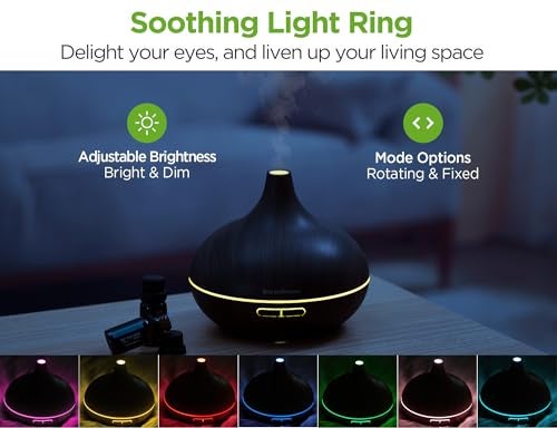 InnoGear Aromatherapy Diffuser & 10 Essential Oils Set, 400ml Diffuser Ultrasonic Diffuser Cool Mist Humidifier with 4 Timers 7 Colors Light Waterless Auto Off for Large Room Office, Dark Wood Grain - Image 3