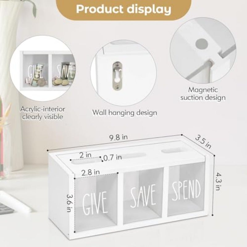 Wooden Piggy Bank for Adults Money Saving Box Sturdy Money Saving Jar for Cash Coin Visualized Piggy Bank for Bedroom Living Room Laundry Room Countertop Box for Change Storage - Image 5