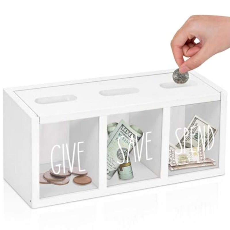 Wooden Piggy Bank for Adults Money Saving Box Sturdy Money Saving Jar for Cash Coin Visualized Piggy Bank for Bedroom Living Room Laundry Room Countertop Box for Change Storage - Image 1