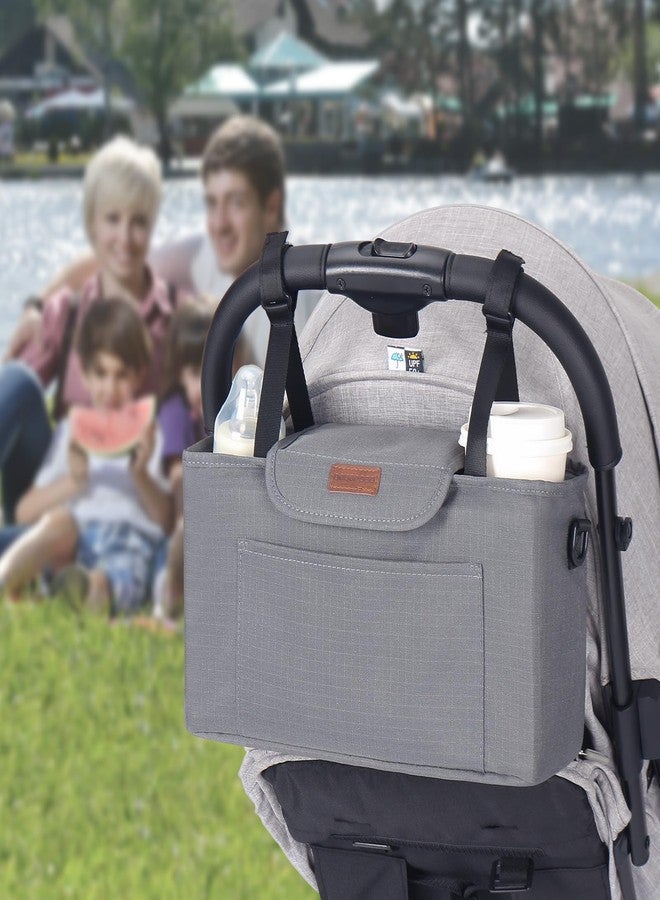 Beberoad Love Stroller Organizer with Cup Holder, Stroller Hanging Bag with Shoulder Strap, Waterproof & Durable Stroller Caddy for Baby Wipes, Bottles, Essentials, Fits Most Strollers (Grey) - Image 2