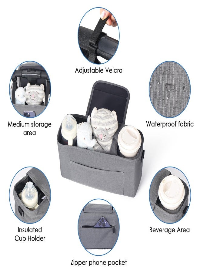 Beberoad Love Stroller Organizer with Cup Holder, Stroller Hanging Bag with Shoulder Strap, Waterproof & Durable Stroller Caddy for Baby Wipes, Bottles, Essentials, Fits Most Strollers (Grey) - Image 3