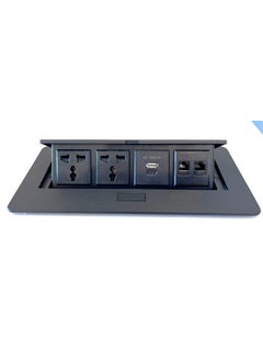 AUDIOVAN Audiovan Hydraulic Cable Cubby Pop Up Conference Box Cable Manager Socket Electrical Box with 2 Power Socket 2LAN 2USB Certified Black  - Image 1