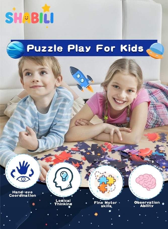 SHABILI Glow in the Dark Solar System Round Jigsaw Puzzle for Kids Ages 3-8, 71 Pieces Large Floor Educational Space and Planet Toy Made of Sturdy Cardboard, Montessori Learning Gift for Boys and Girls - Image 4