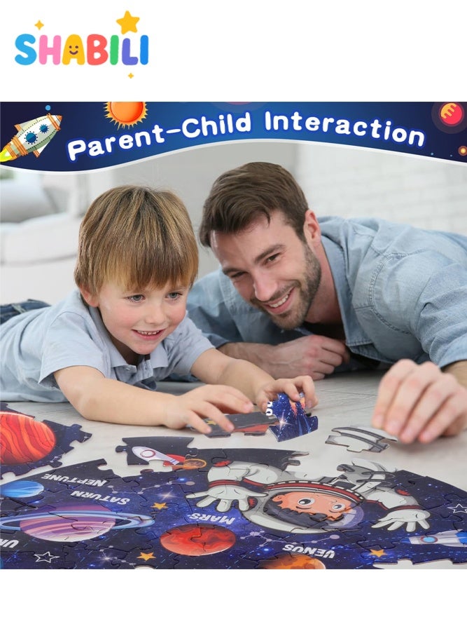 SHABILI Glow in the Dark Solar System Round Jigsaw Puzzle for Kids Ages 3-8, 71 Pieces Large Floor Educational Space and Planet Toy Made of Sturdy Cardboard, Montessori Learning Gift for Boys and Girls - Image 2