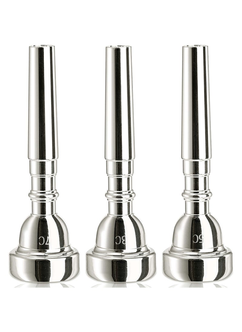 AJ Music 3 Pack Trumpet Mouthpiece, 7C 5C 3C Silver Plated Mouthpiece for Beginners, Professional Players  - Image 1