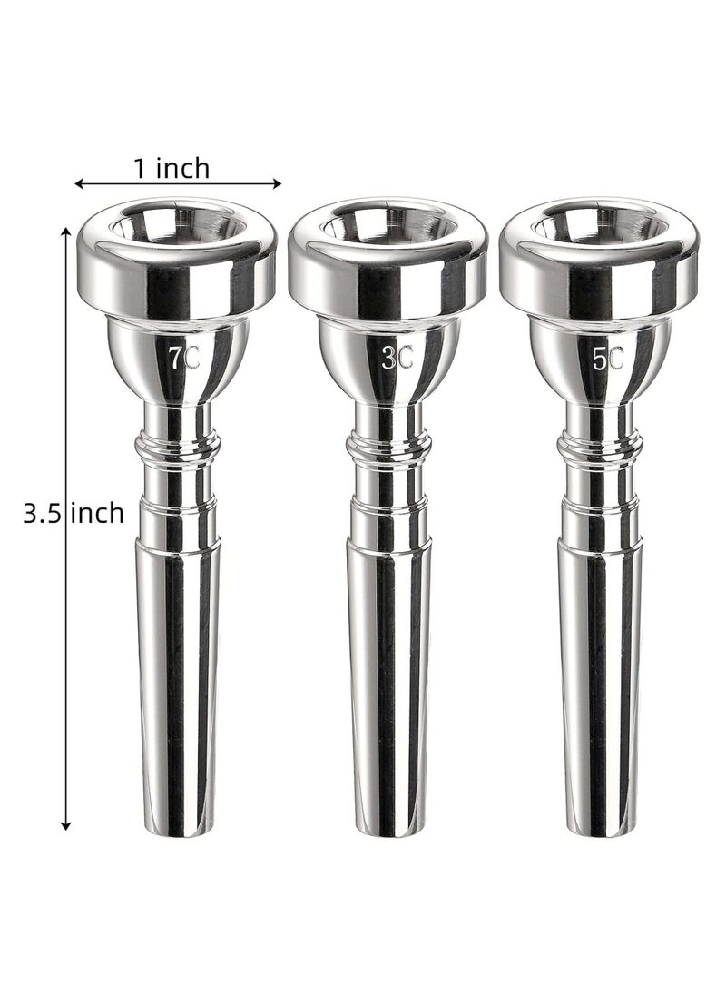 AJ Music 3 Pack Trumpet Mouthpiece, 7C 5C 3C Silver Plated Mouthpiece for Beginners, Professional Players  - Image 3