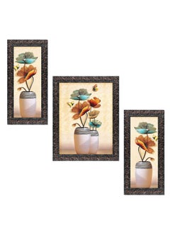Indianara Indianara Set of 3 Flowers in Vases Art Framed Art Painting 4122GBN without glass 6 X 13 102 X 13 6 X 13 Inch Multicolor  - Image 1