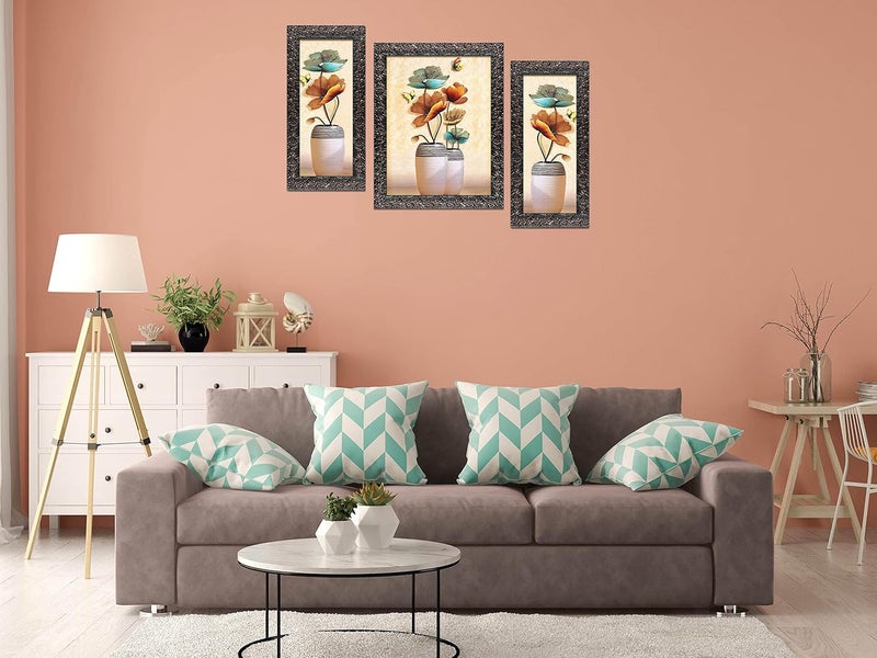 Indianara Indianara Set of 3 Flowers in Vases Art Framed Art Painting 4122GBN without glass 6 X 13 102 X 13 6 X 13 Inch Multicolor  - Image 3