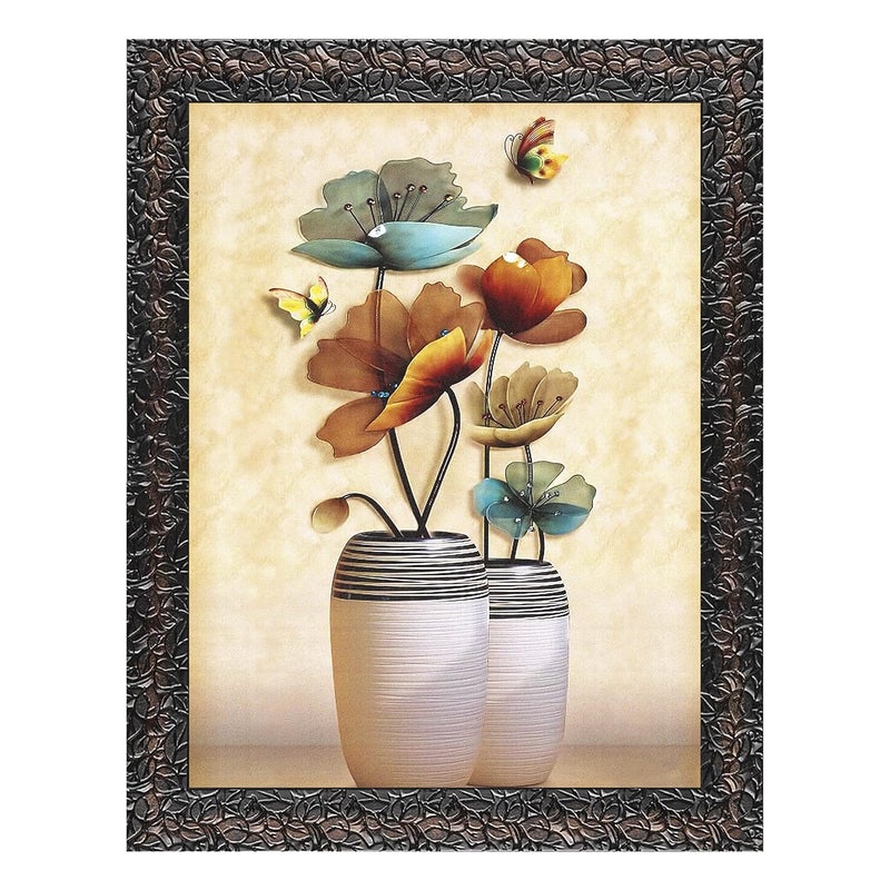 Indianara Indianara Set of 3 Flowers in Vases Art Framed Art Painting 4122GBN without glass 6 X 13 102 X 13 6 X 13 Inch Multicolor  - Image 5